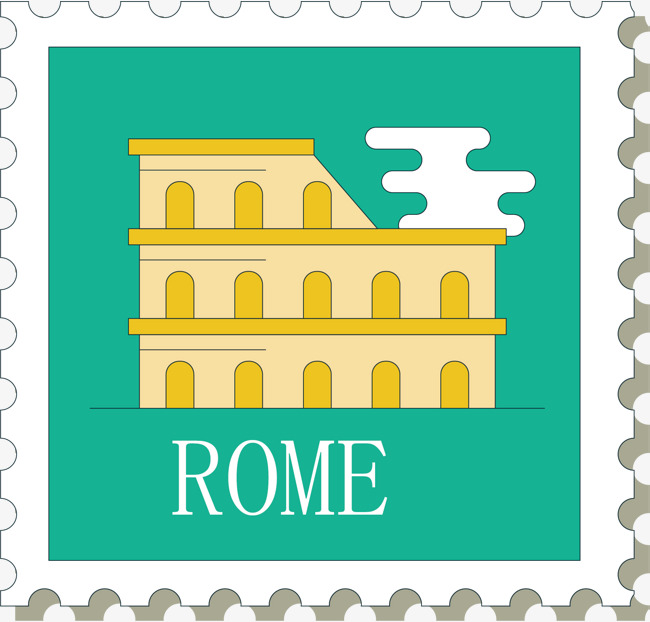 650x622 Rome Postage Stamp Vector, Stamp Vector, Hand, Green Background