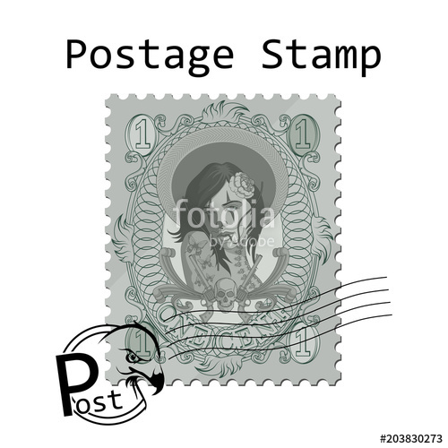 500x500 Chicano Style Postage Stamp On White Background. Beautiful Woman