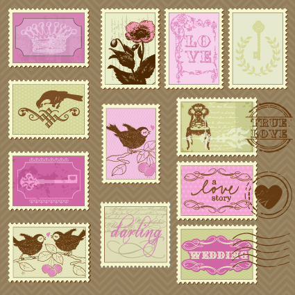 425x425 Postcard Love With Stamp Vector 01 Free Download