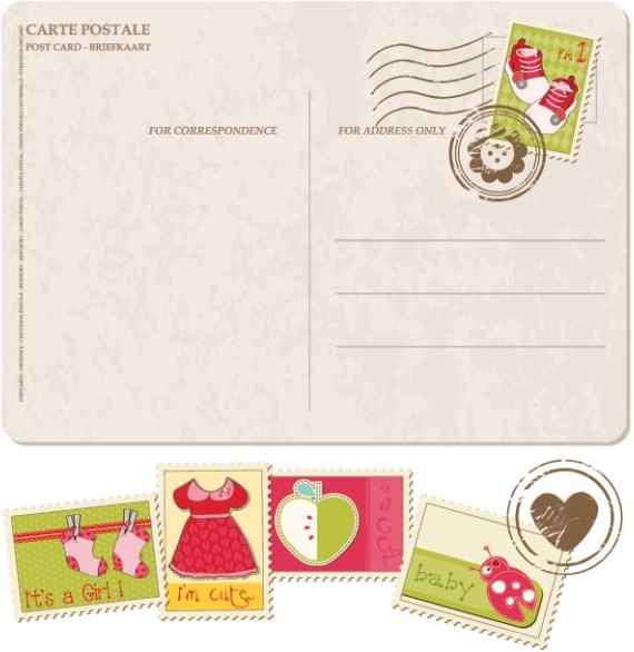570x586 Postcards Stamps With Cartoon 01 Vector Free Vector In