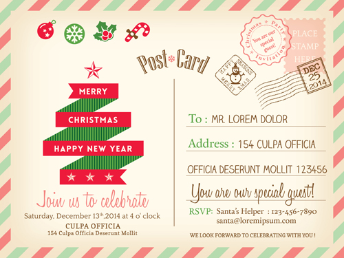 500x375 Retro Christmas Postcard Vector Template 01 Free Download