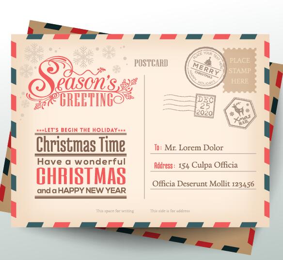 584x538 Vintage Christmas Envelope Postcard Vector 01 Free Download