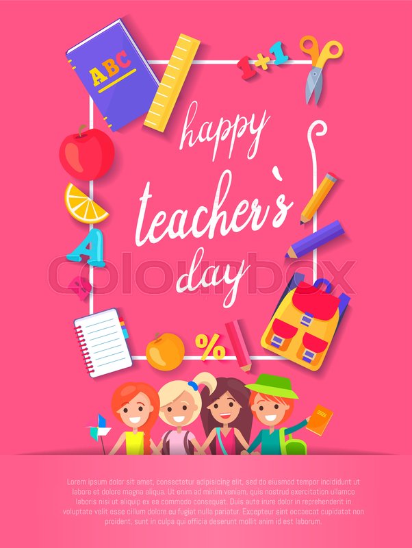 602x800 Happy Teacher S Day Wish On Colorful Postcard. Vector Illustration
