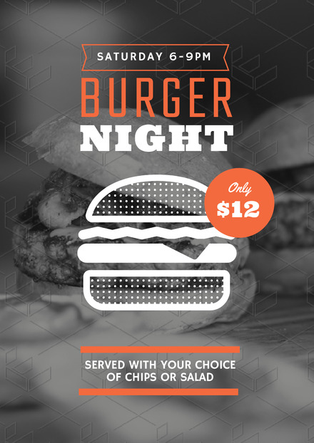440x622 Black, White And Orange Burger Night Poster Design With Vector