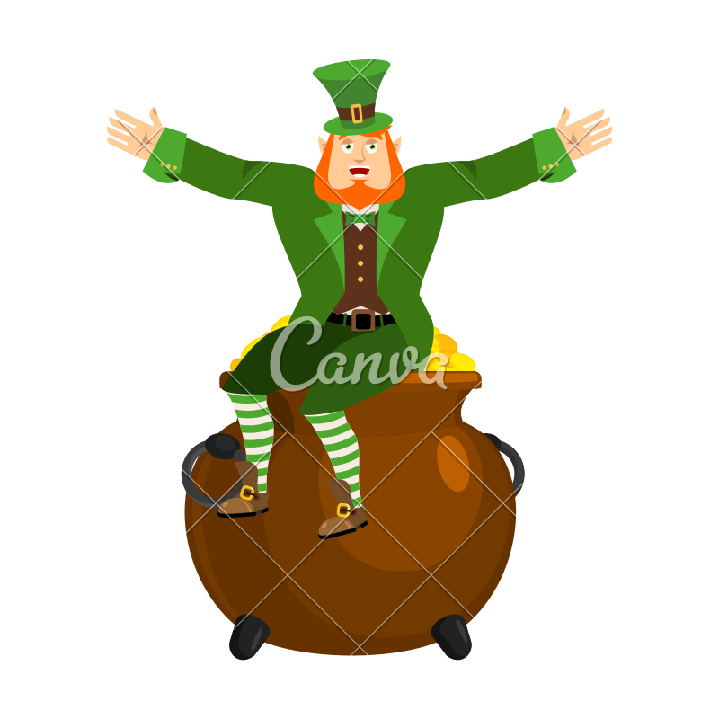 800x800 Leprechaun And Pot Of Gold Vector