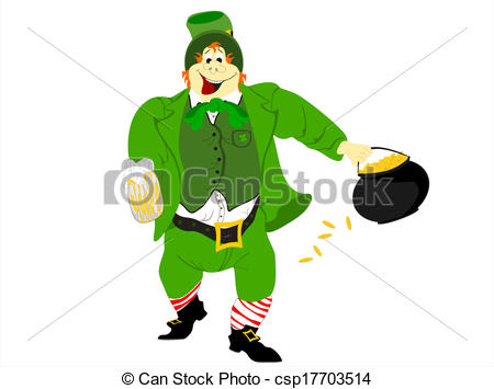 450x355 Leprechaun Beer Pot Of Gold. Editable Eps Vector Format, White