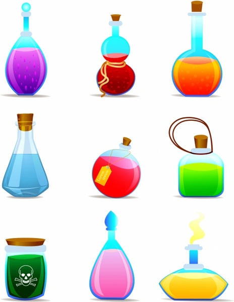 464x600 Magic Potions Magical Tubes And Bottles Containers Free Vector In