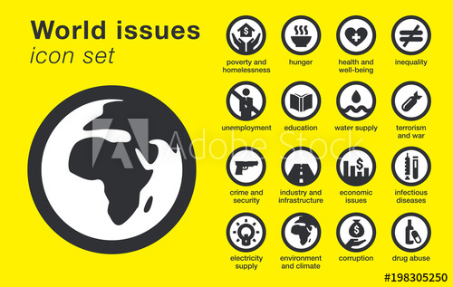 500x317 World Issues Icons Set. Includes Hunger, Poverty, Crime