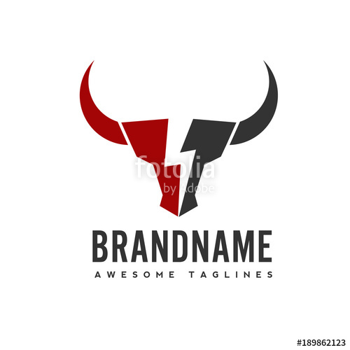 500x500 Bull Head Power Vector Logo Concept Illustration, Buffalo Head And