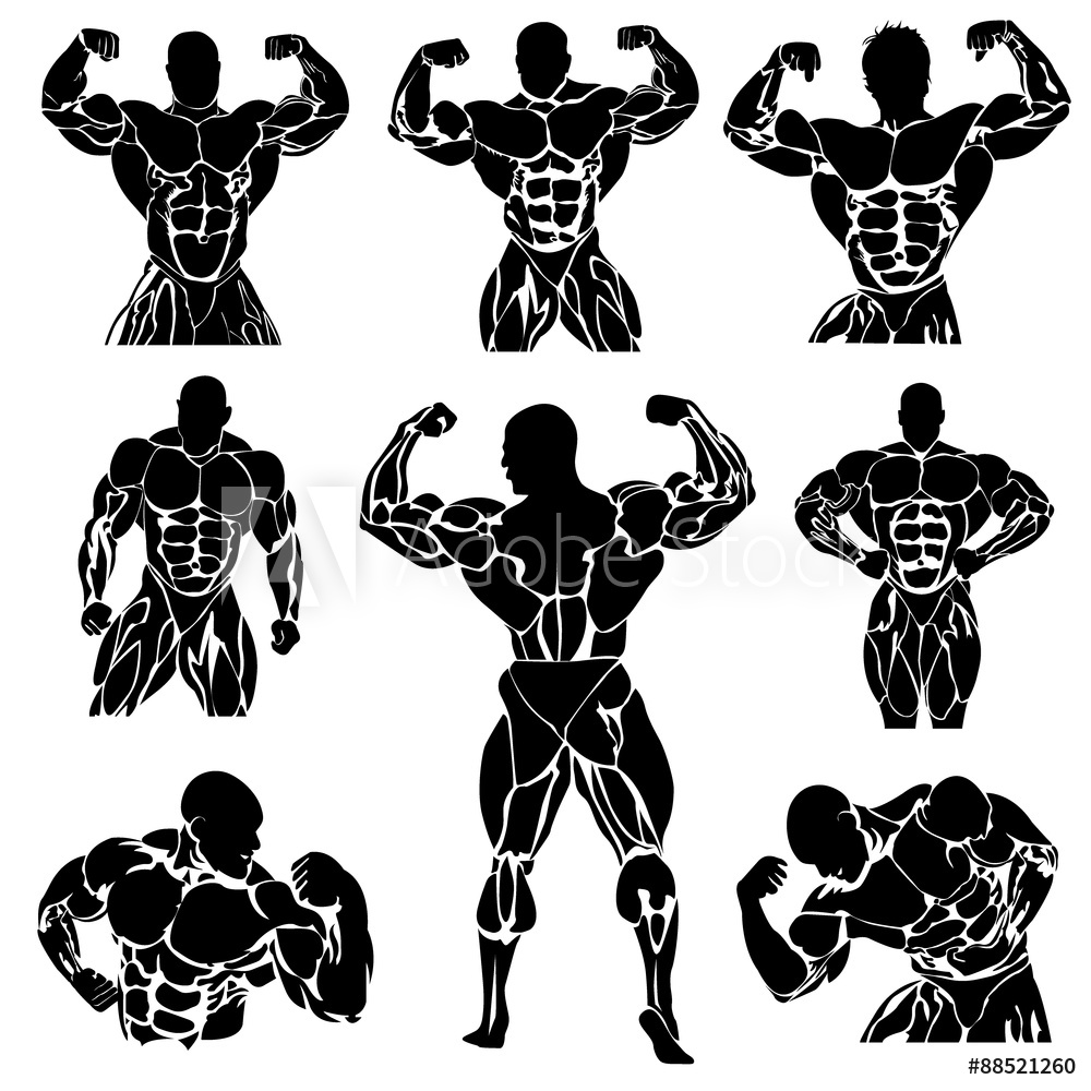 1000x1000 Photo Amp Art Print Bodybuilding, Powerlifting, Vector, Set