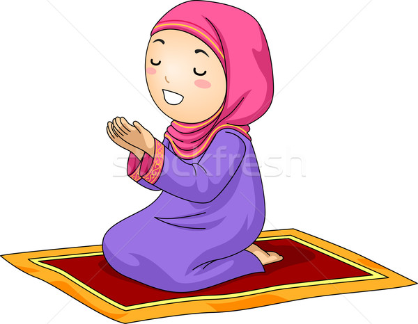 600x466 Kid Girl Muslim Pray Vector Illustration Lenm ( 7201231