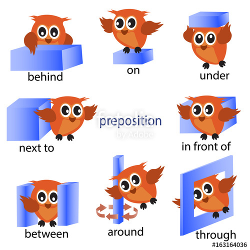 500x500 Preposition English Grammar With Owl Motion For Preschool. Vector