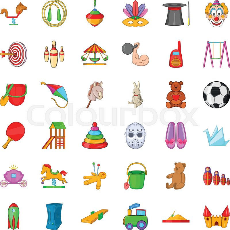 800x800 Preschool Icons Set. Cartoon Style Of 36 Preschool Vector Icons