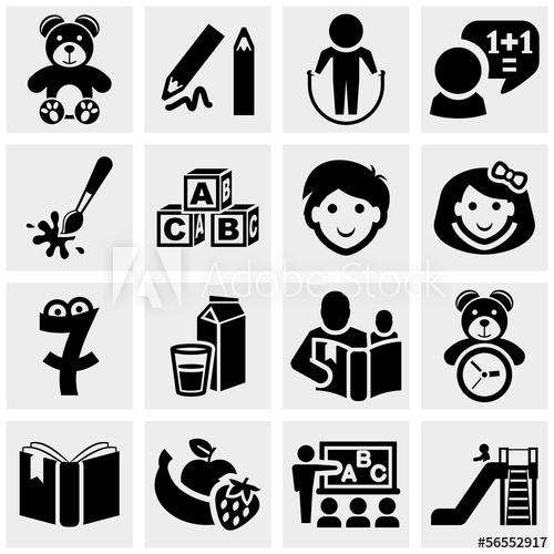 500x500 Preschool Vector Icons Set On Gray.