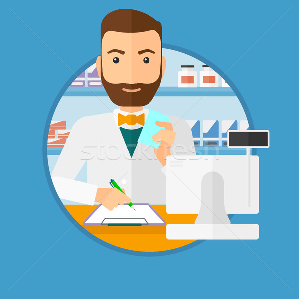 600x600 Pharmacist Writing Prescription. Vector Illustration Andrei