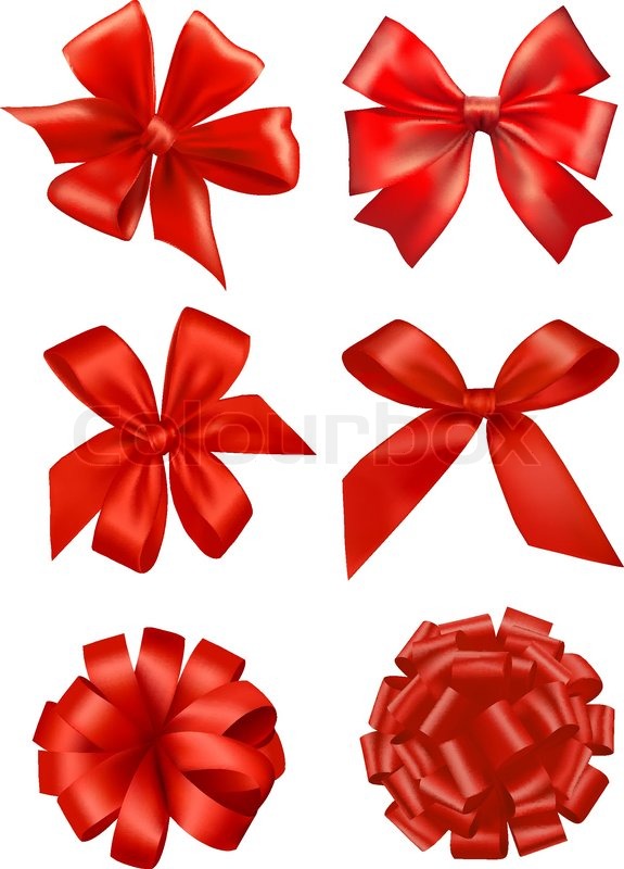 575x800 Big Set Of Red Gift Bows With Ribbons. Vector. Stock Vector