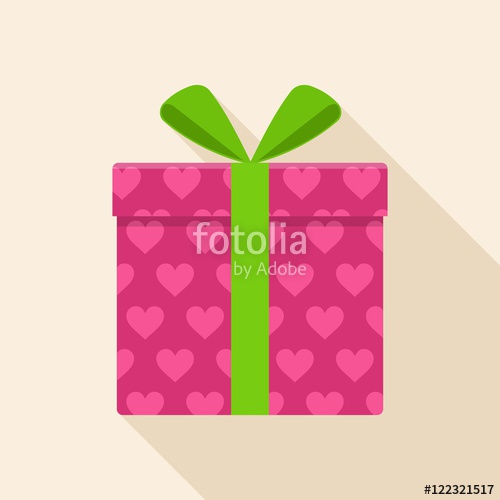 500x500 Pink Gift Or Present Box Icon With Green Ribbon And Bow Vector