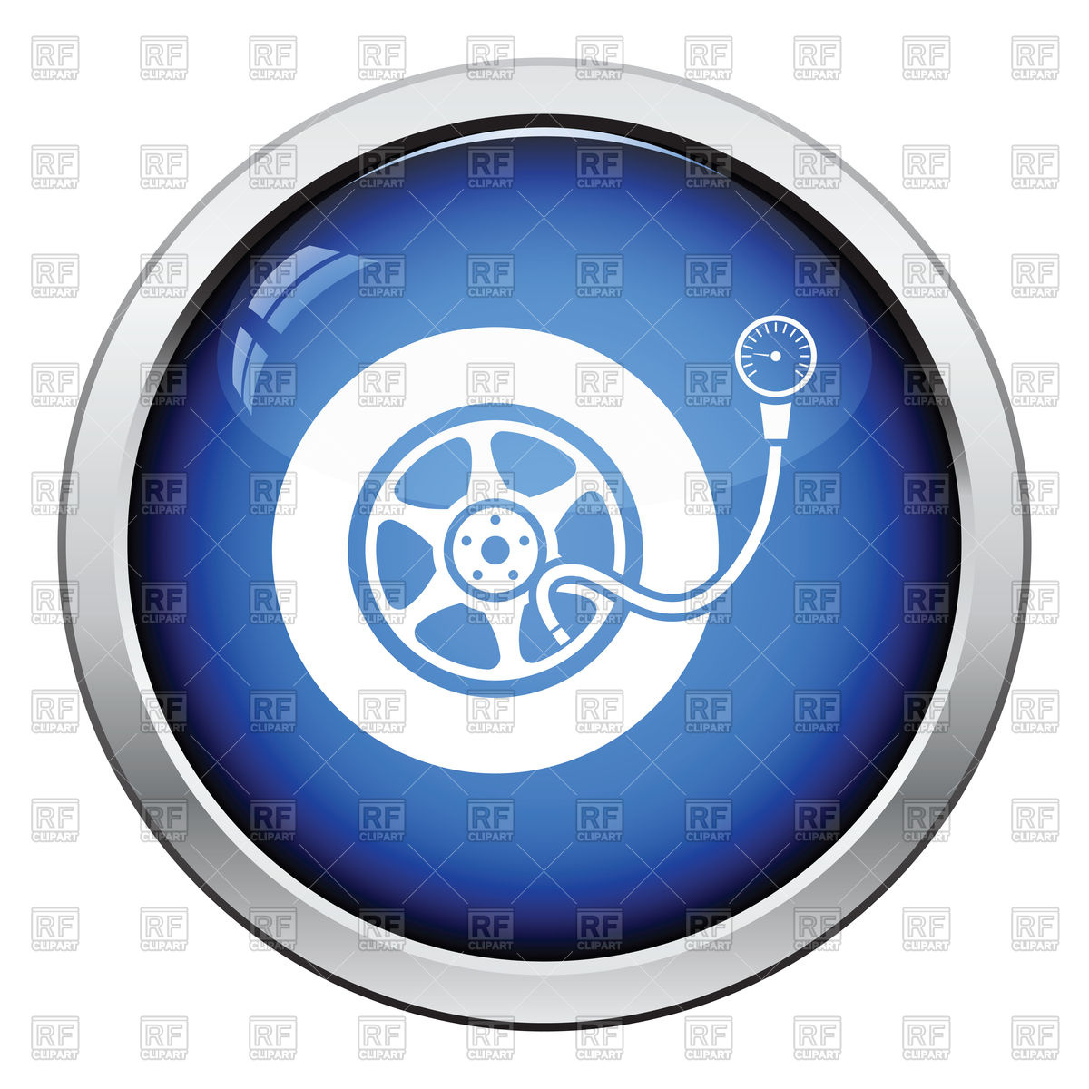 1200x1200 Tire Pressure Gauge Icon. Glossy Button Design. Vector Image