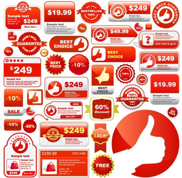 600x586 Sales Tags Collection Flat Shapes White Red Decor Free Vector In