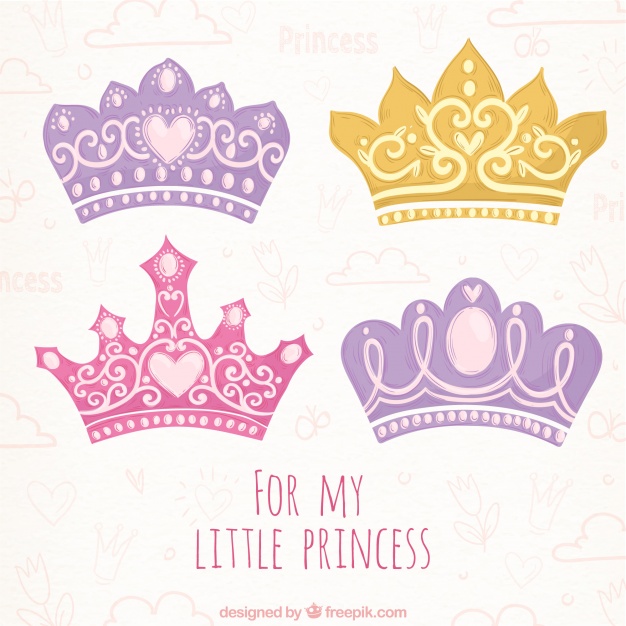 626x626 Hand Drawn Selection Of Four Colored Princess Crowns Vector Free