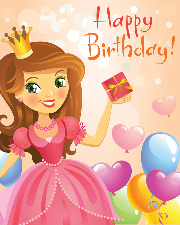 600x749 Cute Princess With Happy Birthday Backgroud Vector 04 Free Download
