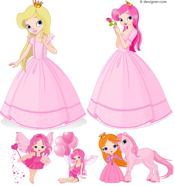 594x634 4 Designer Vector Cute Cartoon Princess Vector Material