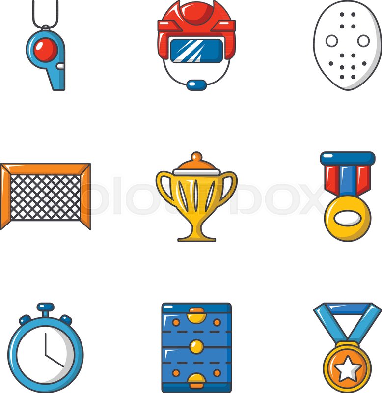 778x800 Hockey Prize Icons Set. Cartoon Set Of 9 Hockey Prize Vector Icons