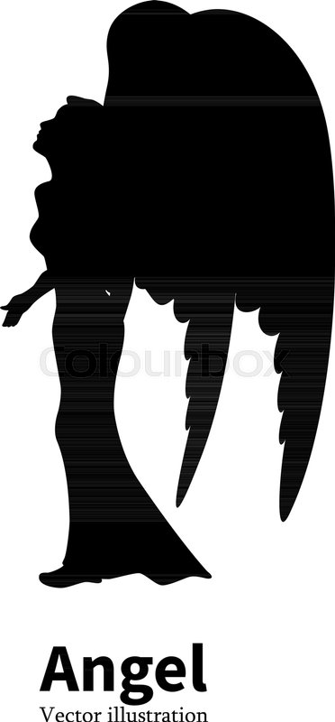 372x800 Vector Illustration Of Black Silhouette Of A Young Girl With Angel