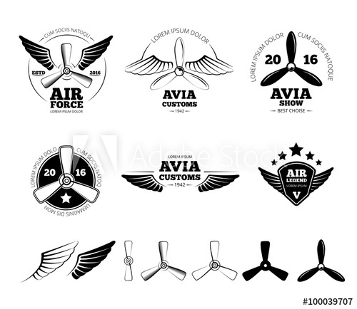 500x434 Vintage Airplane Labels, Emblems And Symbols Set. Aviation Stamp