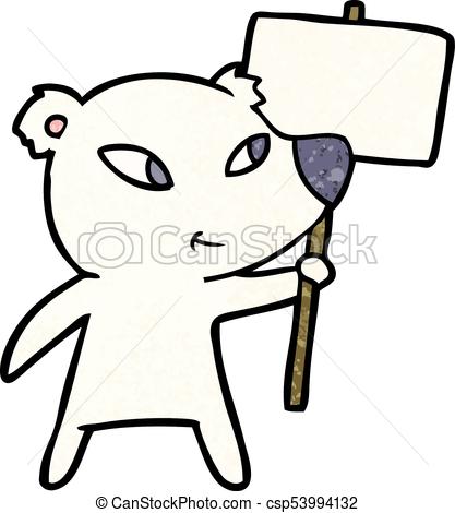 417x470 Cute Cartoon Polar Bear With Protest Sign.