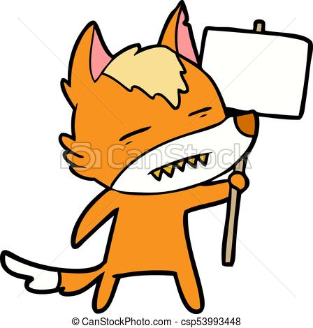 448x470 Fox Cartoon Character With Protest Sign Eps Vector
