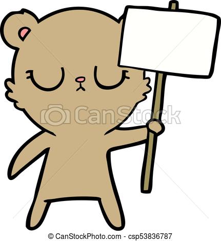 431x470 Peaceful Cartoon Bear Cub With Protest Sign Vector