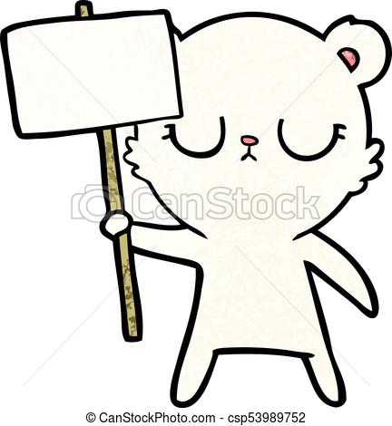 432x470 Polar Bear With Protest Sign Cartoon.