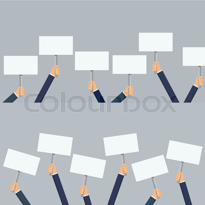 800x800 The Group Holds Protest Signs. Hands Holding Blank Picket Placard