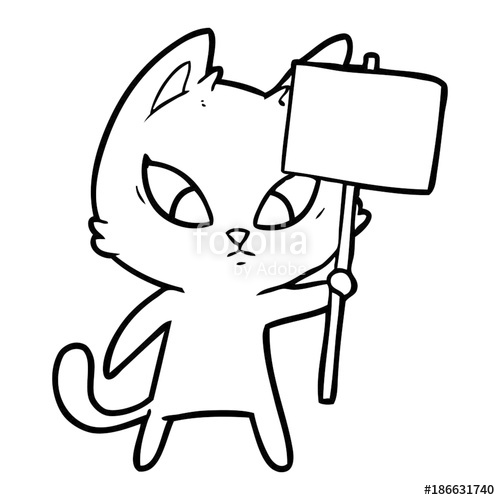 500x500 Confused Cartoon Cat With Protest Sign Stock Image And Royalty