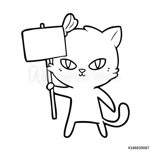 500x500 Cute Cartoon Cat With Protest Sign
