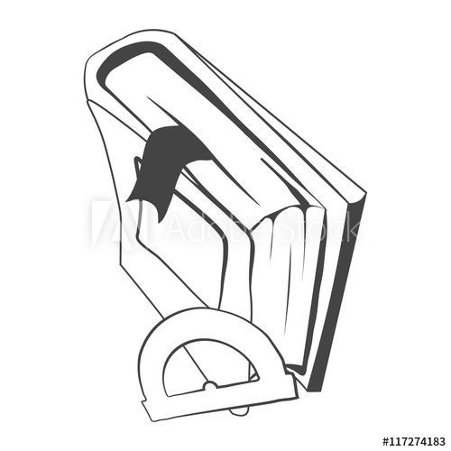 500x500 Cartoon Book With Protractor Vector Illustration.