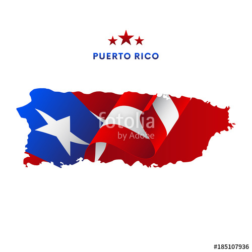 500x500 Puerto Rico Map With Waving Flag. Vector Illustration. Stock