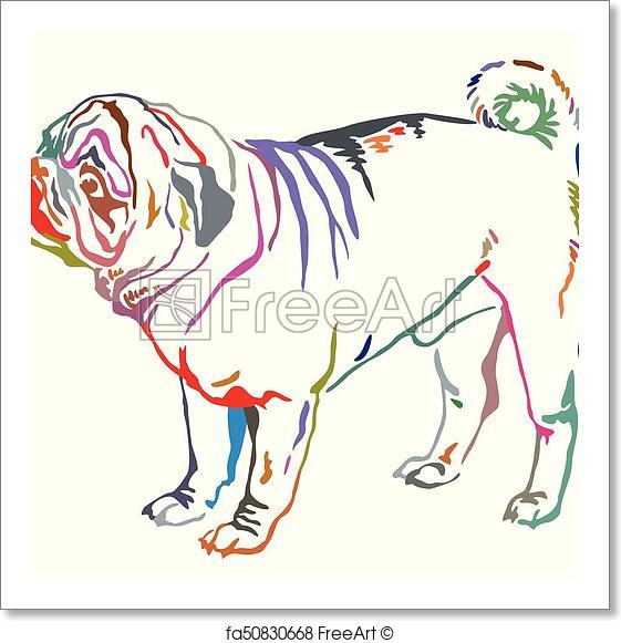 561x581 Free Art Print Of Colorful Decorative Standing Portrait Of Dog Pug