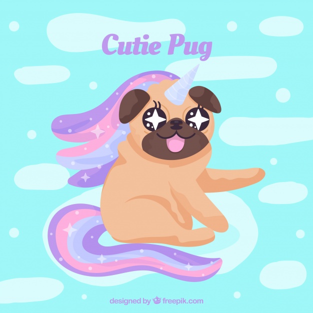 626x626 Cute Pug With Unicorn Style Vector Free Download