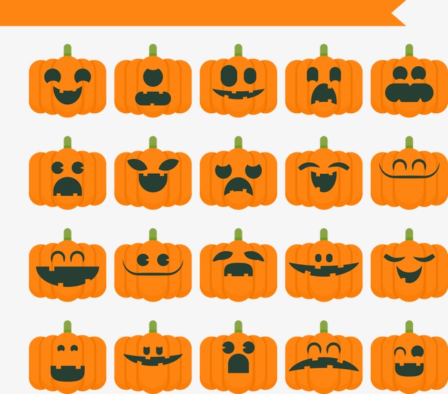 650x571 Flat Halloween Horror Pumpkin Face Pack, Face Clipart, Flat
