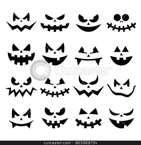 450x464 Scary Halloween Pumpkin Faces Icons Set Stock Vector Pumpkins