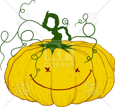 400x371 Big Yellow Festive Pumpkin With Tail And Funny Little Face Vector