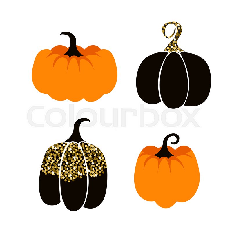 800x800 Halloween Pumpkin Vector Icon Set. Orange And Black With Gold