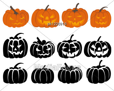 380x304 Set Halloween Black And Orange Pumpkin Vector Illustration