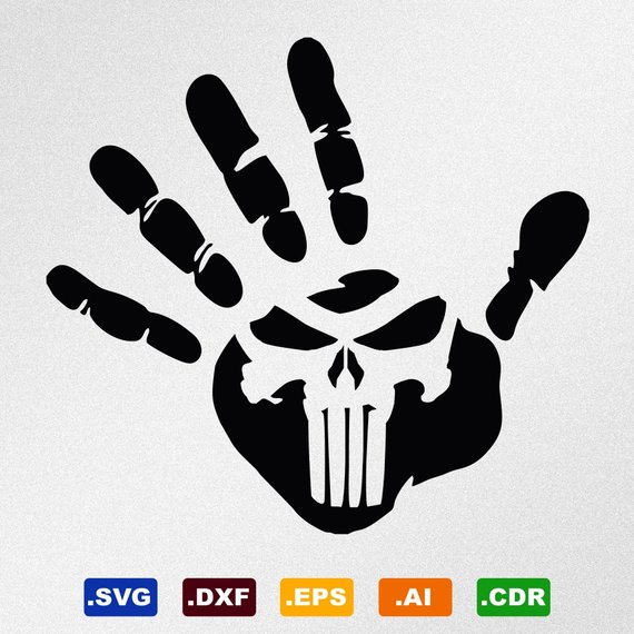 570x570 Hand Print Punisher Skull Svg Dxf Eps Ai Cdr Vector Files Etsy