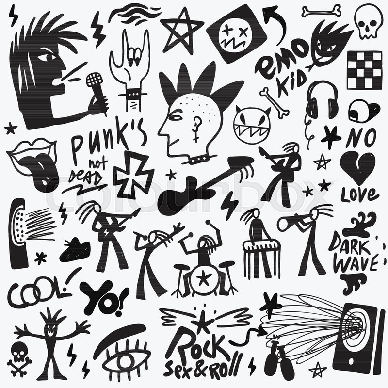 800x800 Punk Rock Symbols ,musicians Icons, Vector Design Elements Stock