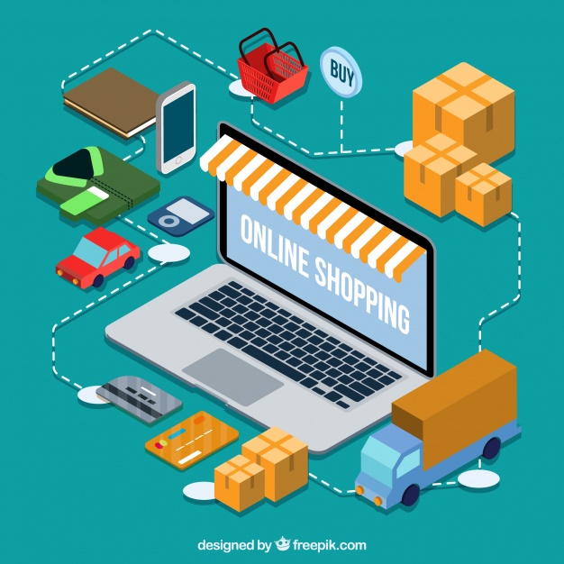 626x626 Isometric Laptop Background And Online Purchase Vector Free Download