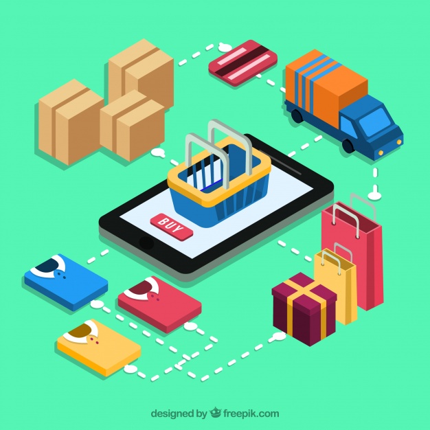 626x626 Mobile And Isometric Items Of Online Purchase Vector Free Download