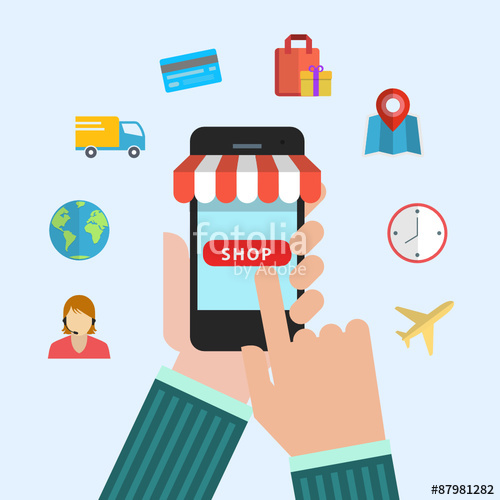 500x500 Online Mobile Shopping And On The Go Purchase Icons. Stock Image